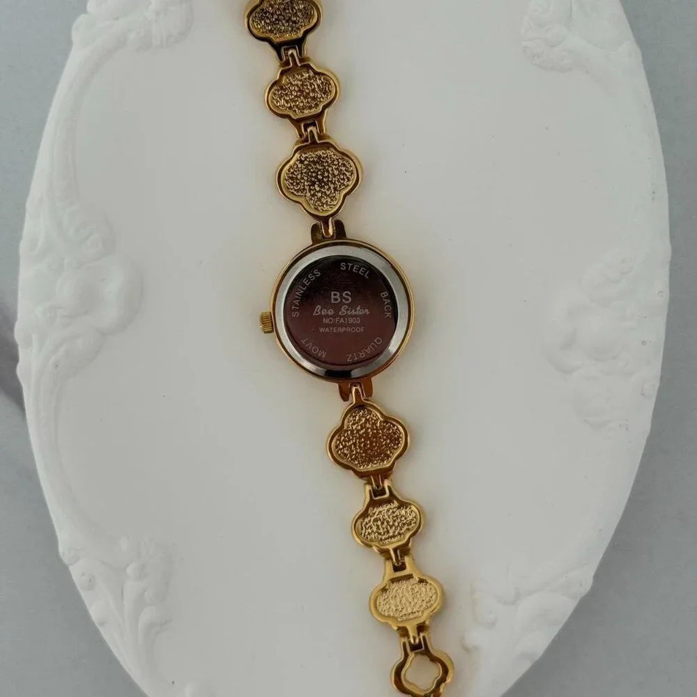 Sku0233 Retro Gold Blue Women Floral‎ Watch Bracelet Stainless steel + gift bag